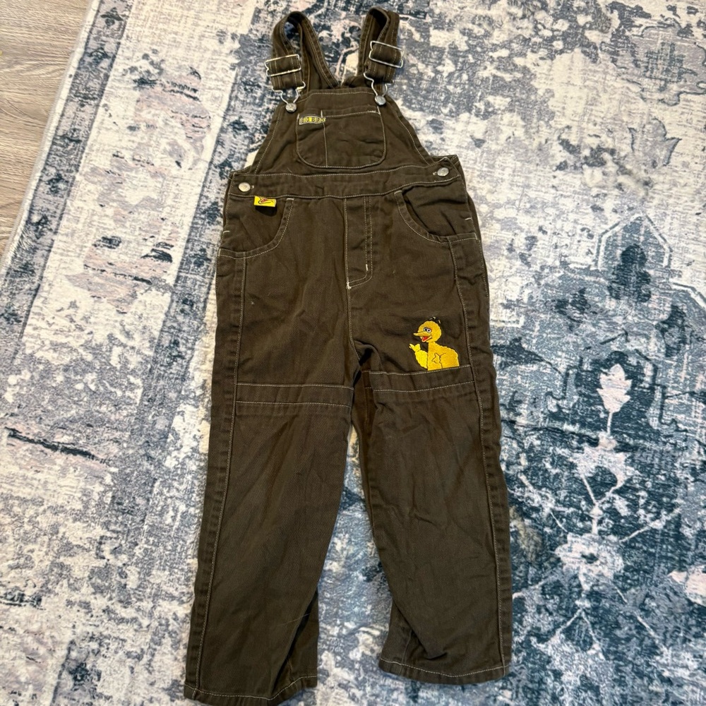 VTG Rare Sesame Street Big Bird Corduroy Overalls 4T | 90s Kidcore Brown Y2K